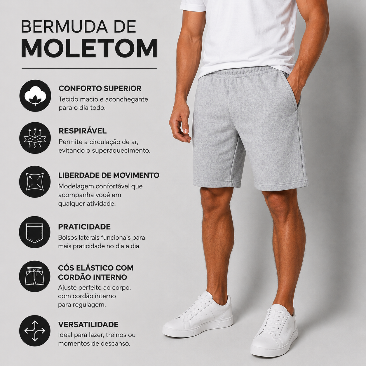 Kit 3 Bermudas Moletom Masculina